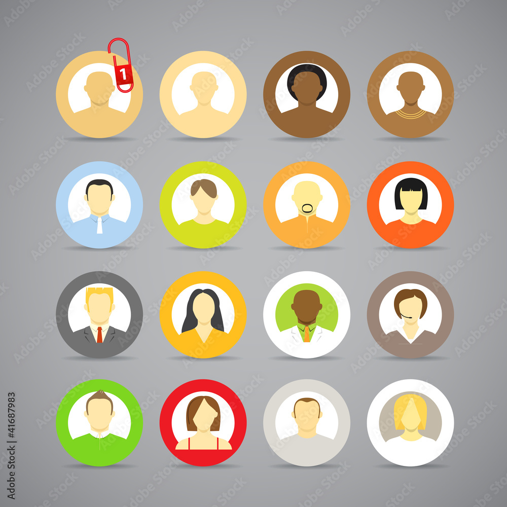 Collection of vector account icons of men and women. Different n Collection of vector account icons of men and women. Different n
