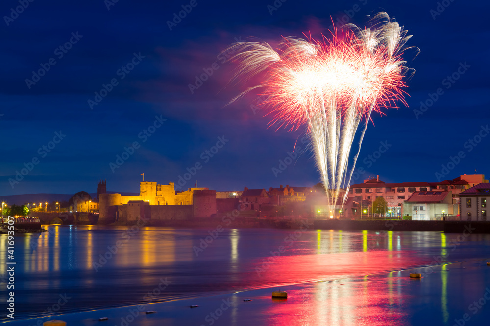 Fireworks over King John Castle in Limerick, Ireland