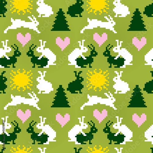 Rabbits in love / Funny summer seamless pattern