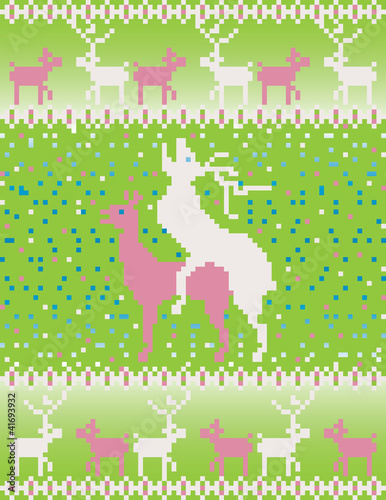 Deer in love / Knitted spring seamless background