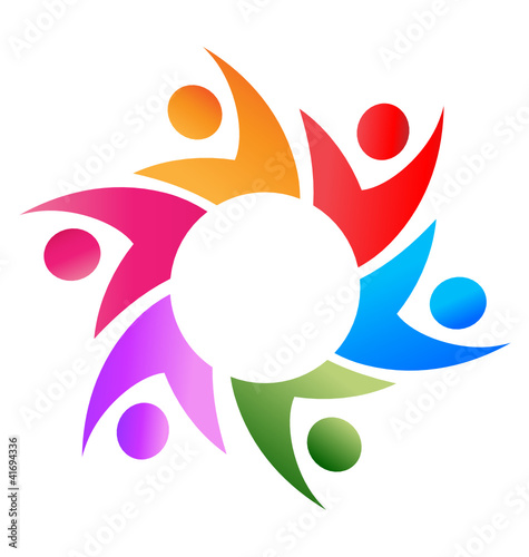 Teamwork business people around circle logo vector