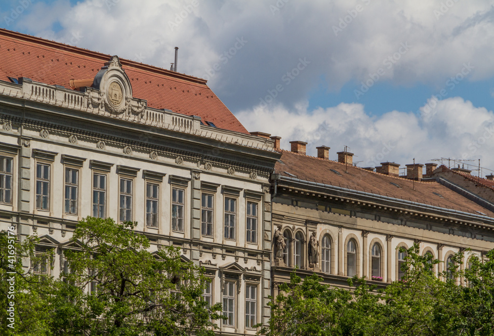 typical buildings 19th-century in Buda Castle district of Budape