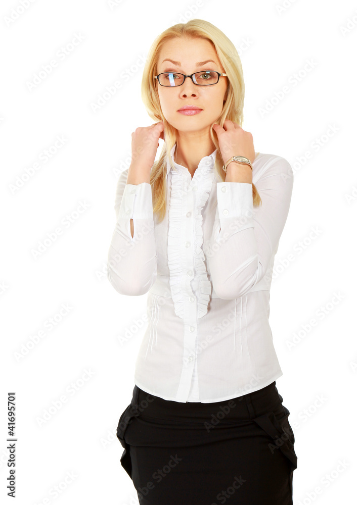 A young woman wearing glasses standing A young woman wearing glasses standing