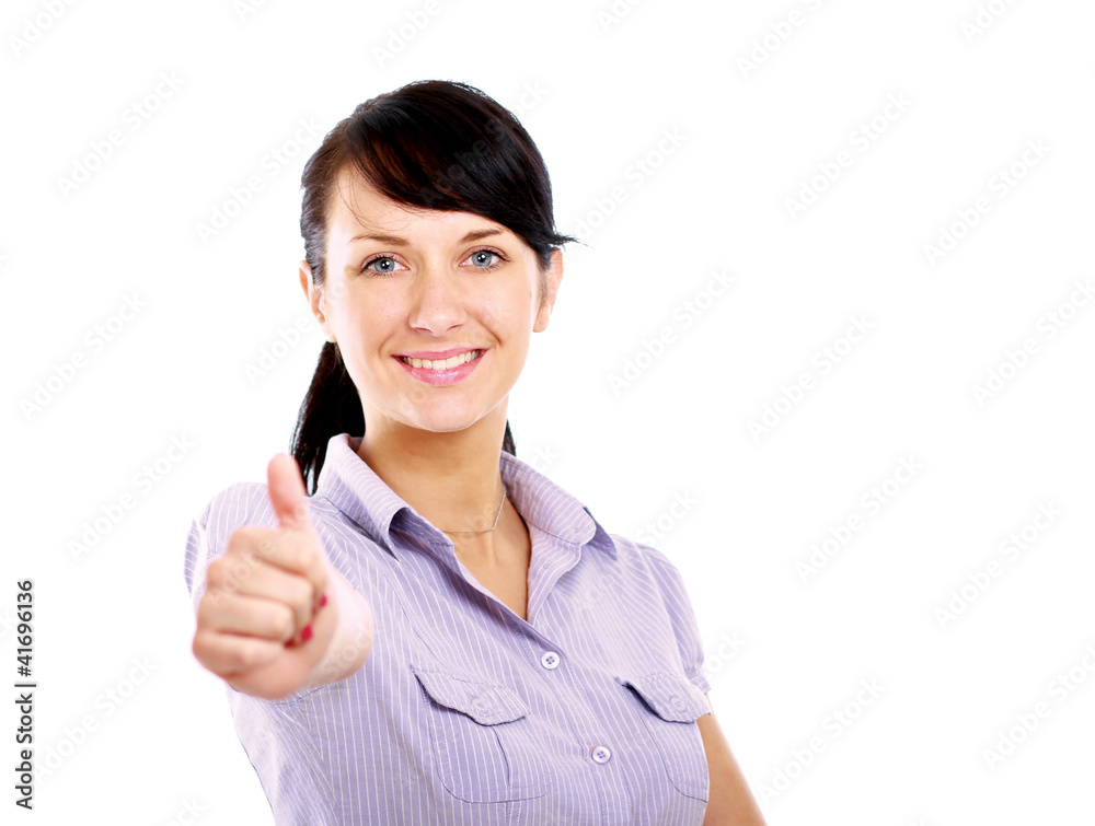 Portrait of a beautiful young woman showing ok Portrait of a beautiful young woman showing ok
