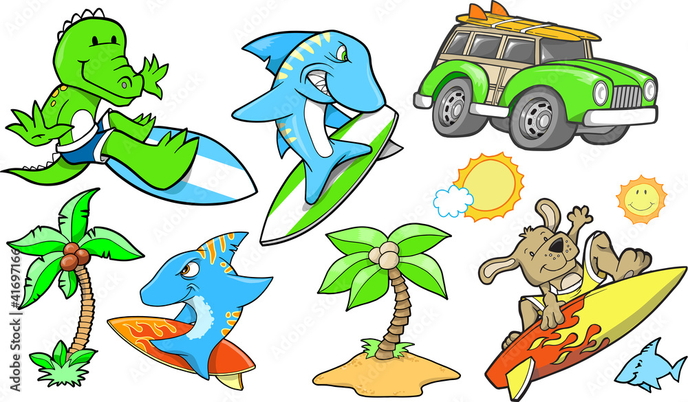 Obraz premium Surfing Beach Summer Vector Set