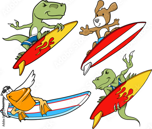 Photography Surfing Animal Vector Set