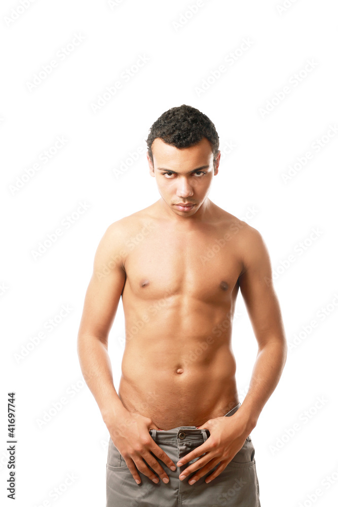 A portrait of a brawny handsome guy on white A portrait of a brawny handsome guy on white