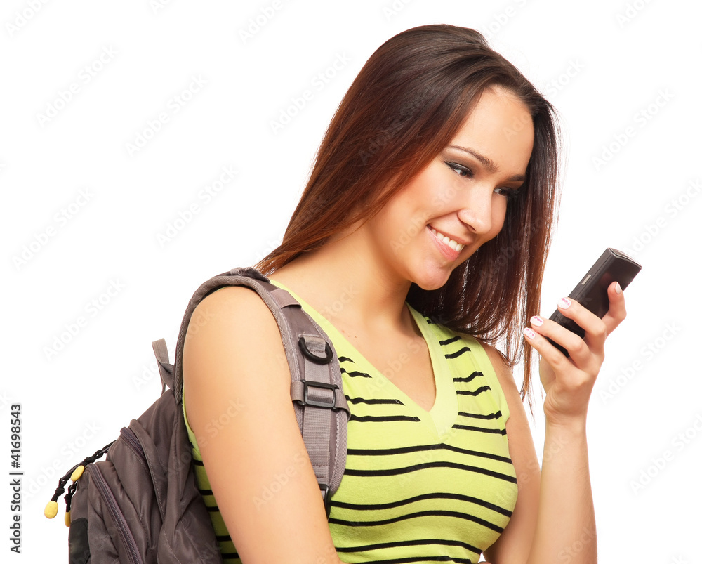 Young happy caucasian woman is calling with a mobile phone Young happy caucasian woman is calling with a mobile phone