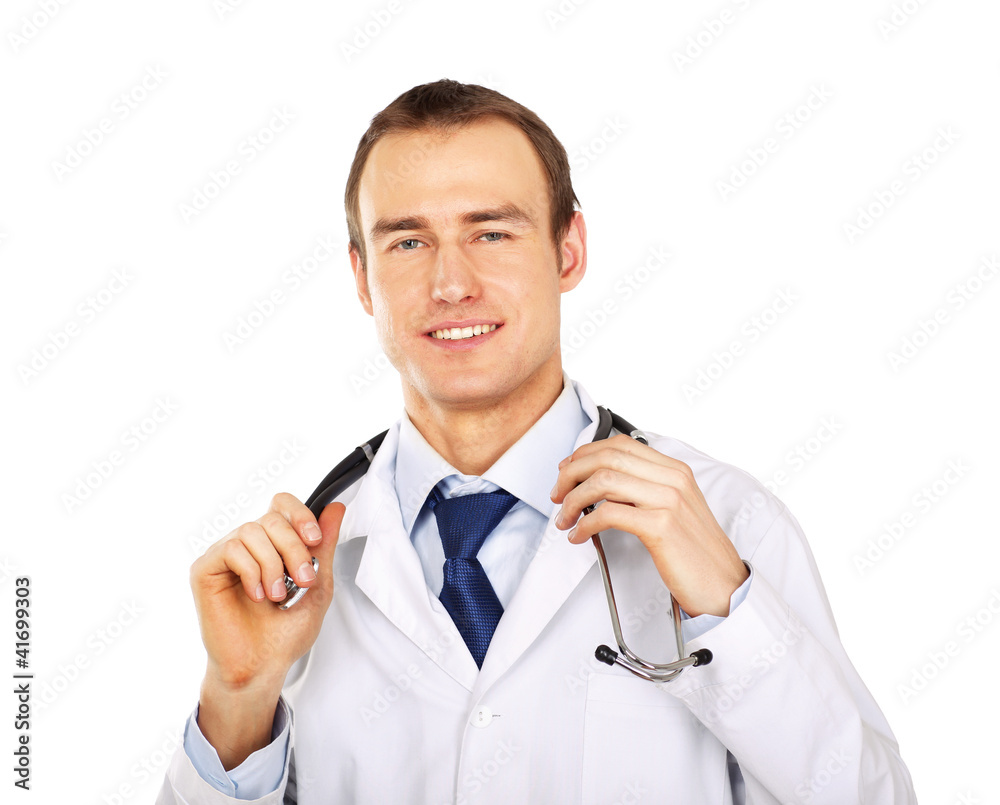 A young male doctor , isolated on white background A young male doctor , isolated on white background