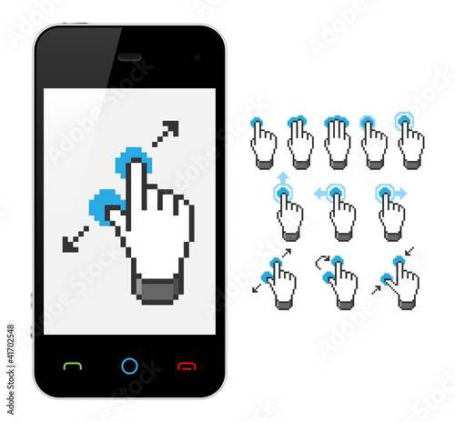 Phone with touch screen gestures. Vector illustration.