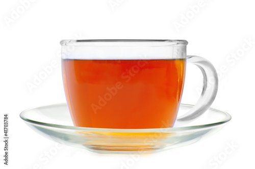 Glass cup tea isolated on a white background