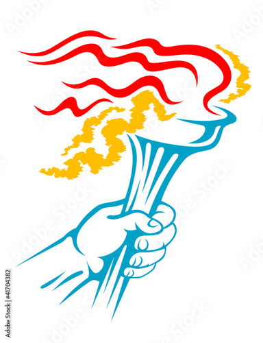 Flaming torch in hand