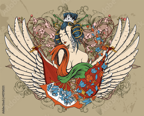 geisha with floral