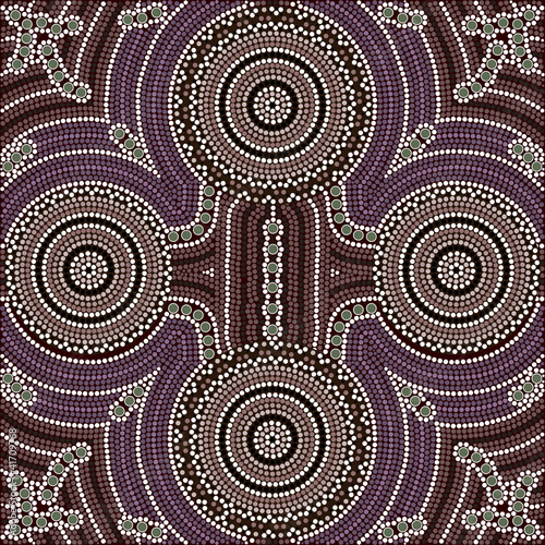 A illustration based on aboriginal style of dot painting depicti