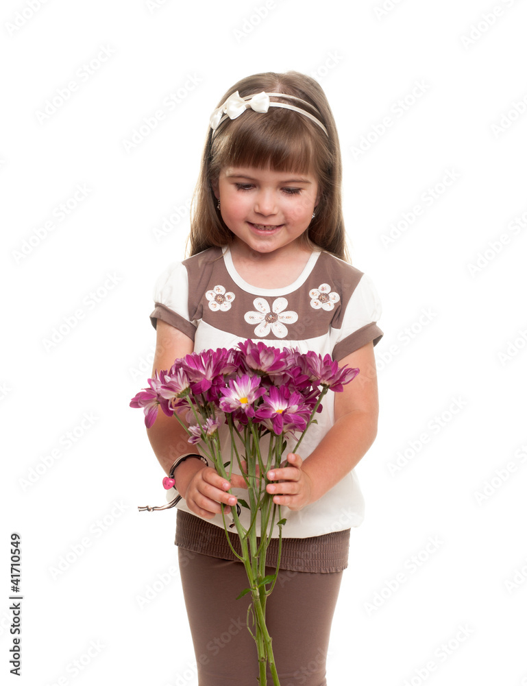 cute little girl holding the bunch of flowers cute little girl holding the bunch of flowers