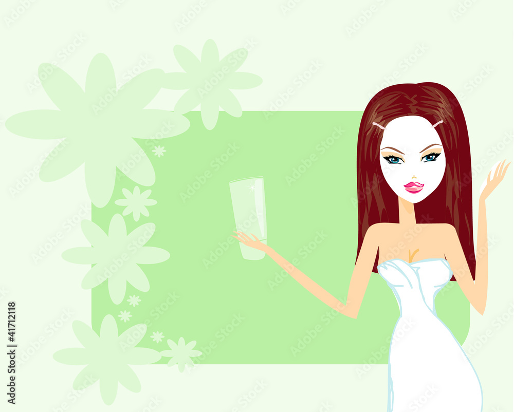 Cute woman applying moisturizer vector illustration Cute woman applying moisturizer vector illustration