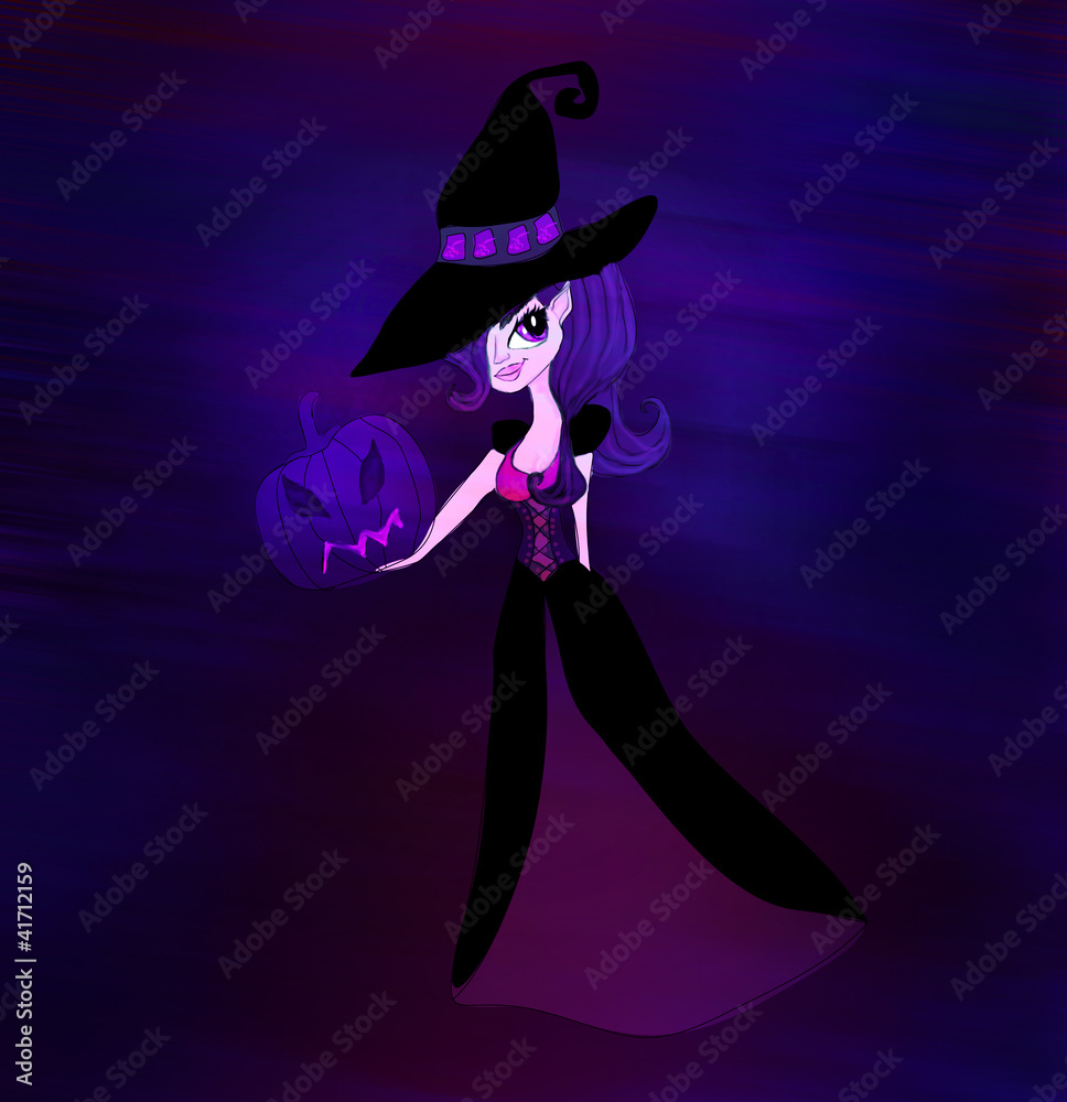 Halloween witch standing with pumpkins Halloween witch standing with pumpkins