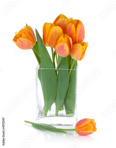 Canvas Print Orange tulips in flower bowl