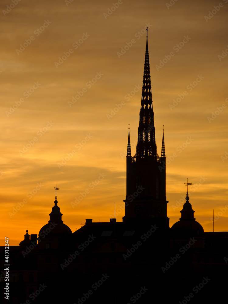 Stockholm cityscape at sunset