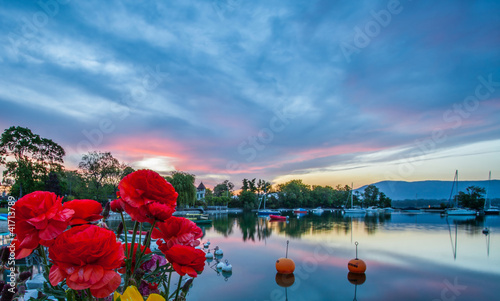 Boats, Flowers and Sunrise