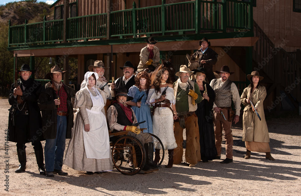 custom made wallpaper toronto digitalPeople outside a building in old west costumes