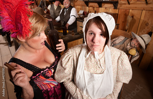 Schilderij op canvas Bar Maid and Lay in Bonnet