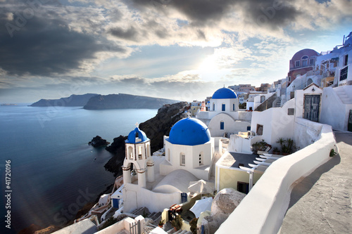 Santorini with Traditional Churches in Oia  Greece