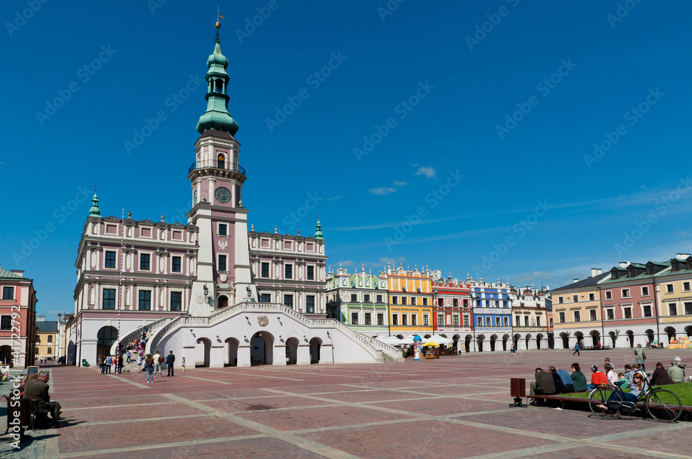 View of Polish beauty renaaissance Old town Zamosc.