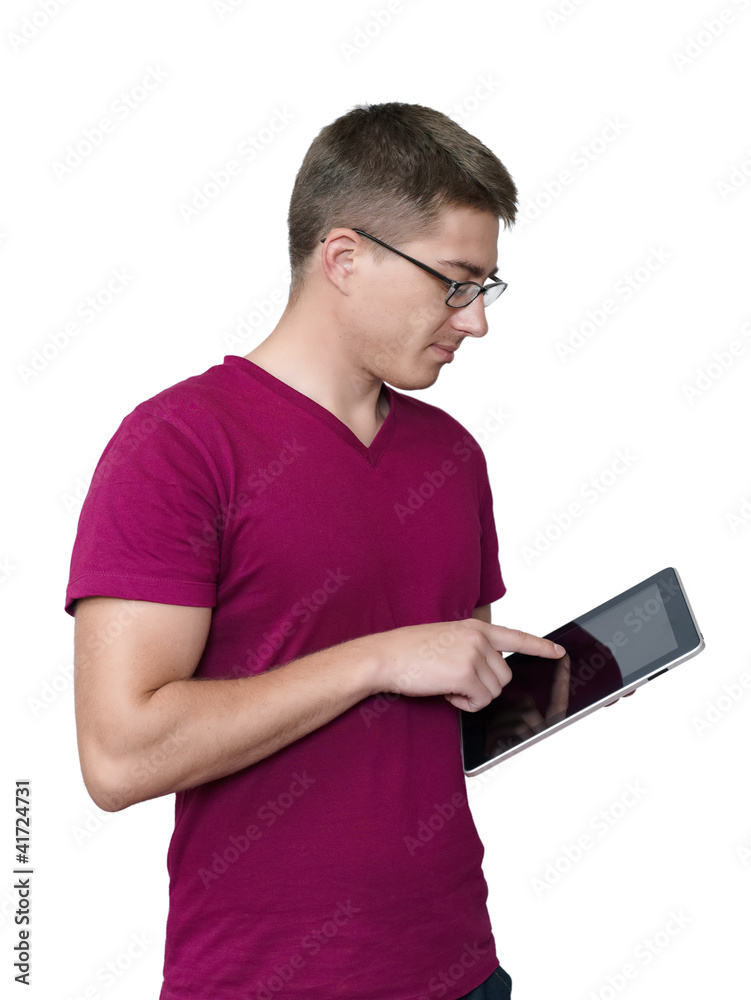 The handsome man with a tablet in hands The handsome man with a tablet in hands