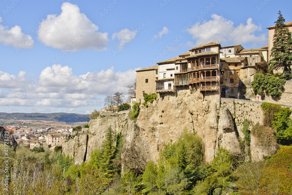 Hung houses of Cuenca atop a cliff, Spain