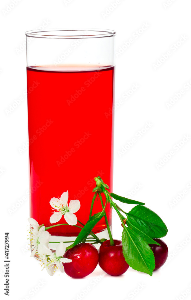 Juice with cherries leafs and flowers Juice with cherries leafs and flowers