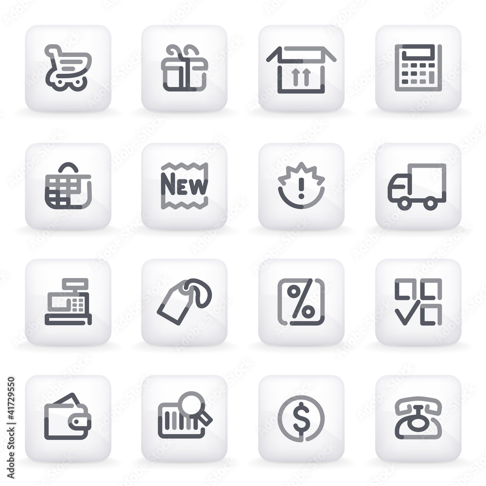 Shopping icons on gray buttons.