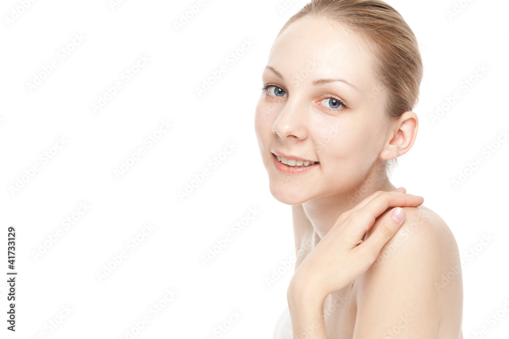 Portrait of beautiful young woman on white background Portrait of beautiful young woman on white background