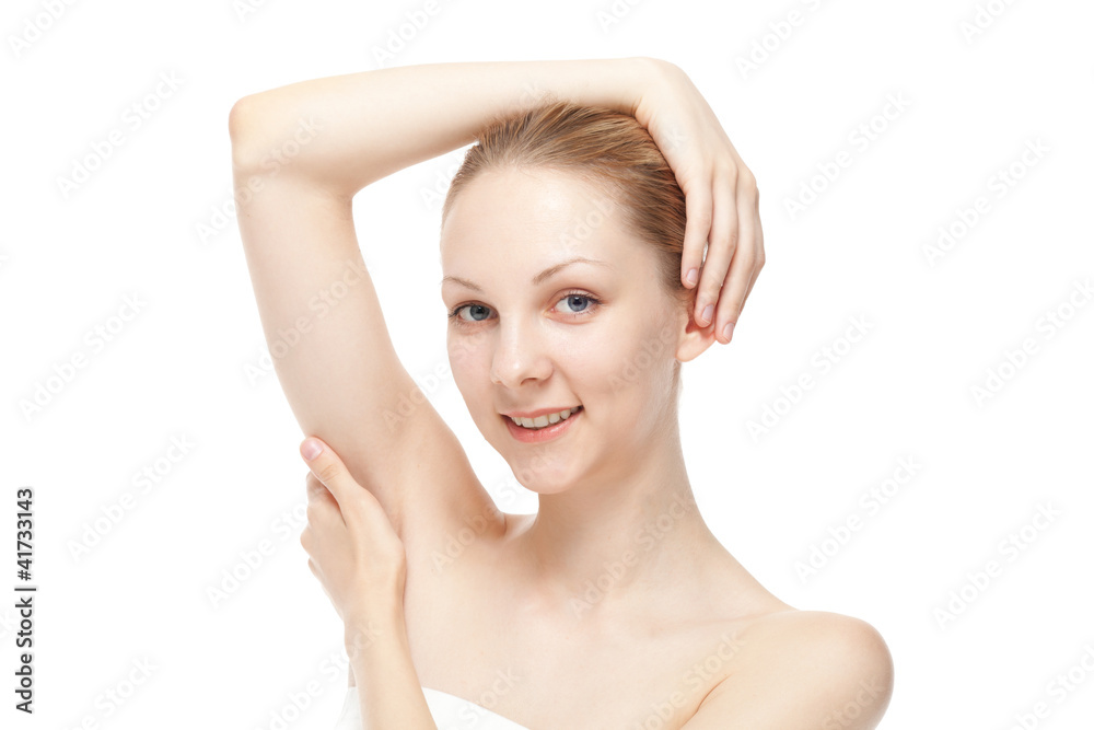 Portrait of beautiful young woman on white background Portrait of beautiful young woman on white background