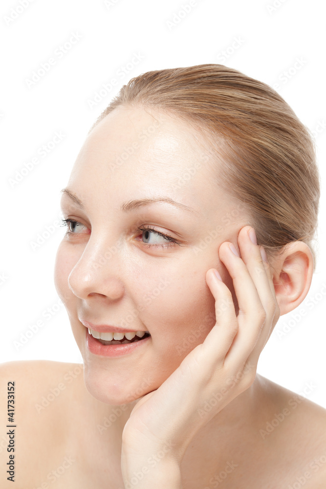 Portrait of beautiful young woman on white background Portrait of beautiful young woman on white background