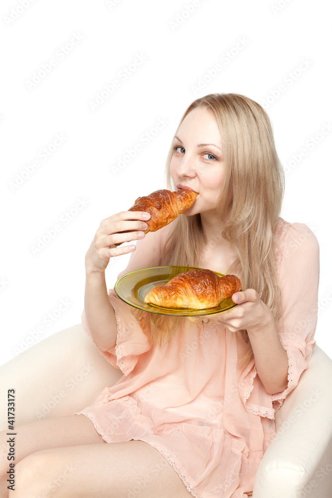Beautiful healthy woman with croissant Beautiful healthy woman with croissant