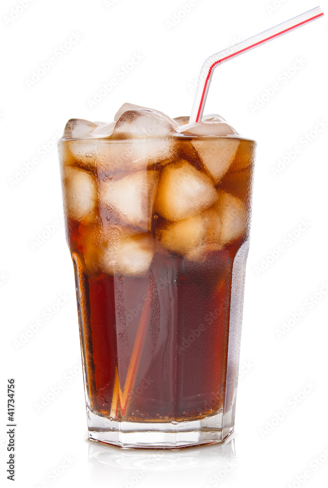 cola with ice in glass isolated on white background cola with ice in glass isolated on white background