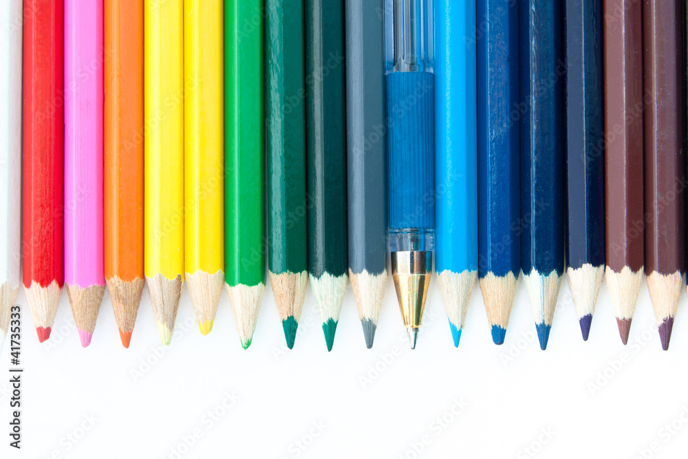 Colored pencils and pen. Colored pencils and pen.