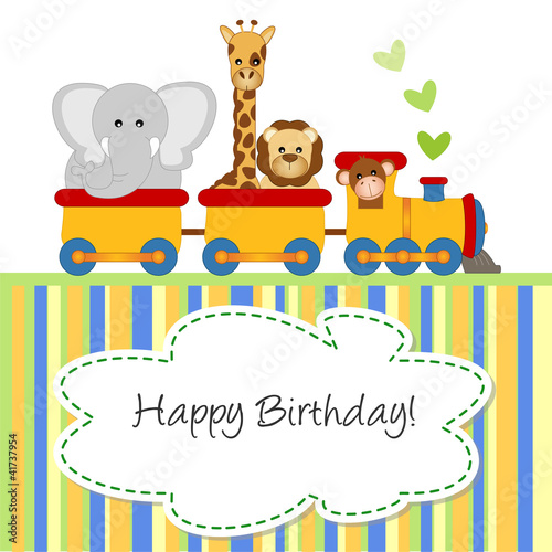 Carta da parati i cervi - Carta da parati happy birthday train - trenino con animali