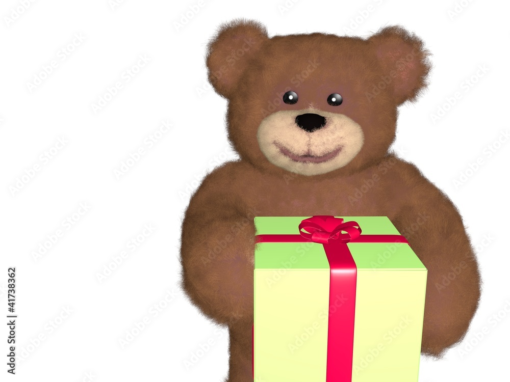 Teddy bear giving gift