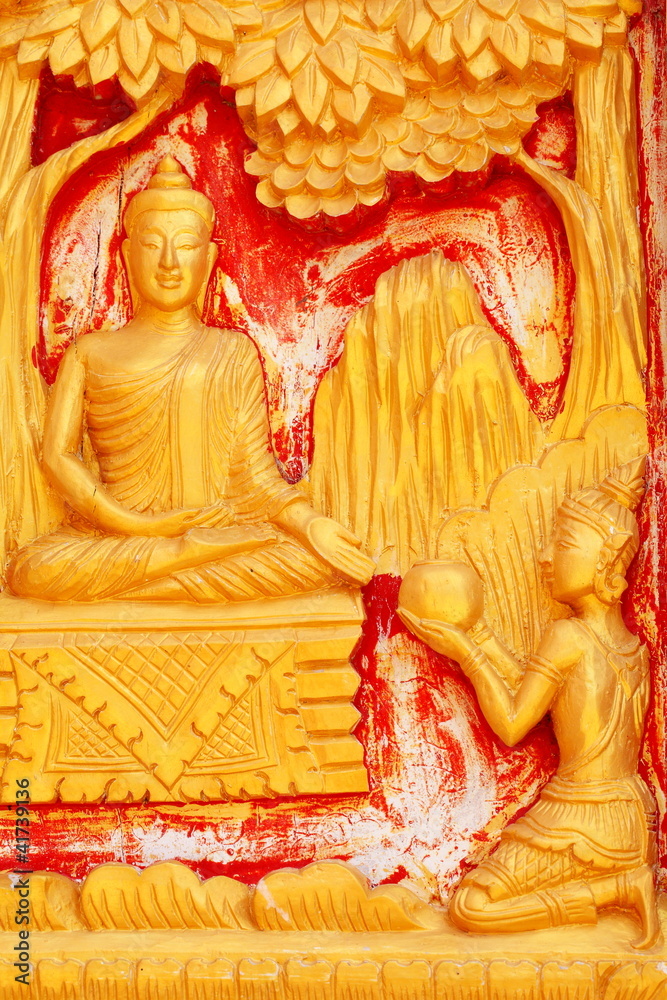 Fototapeta premium Angels give alms to the Buddha.