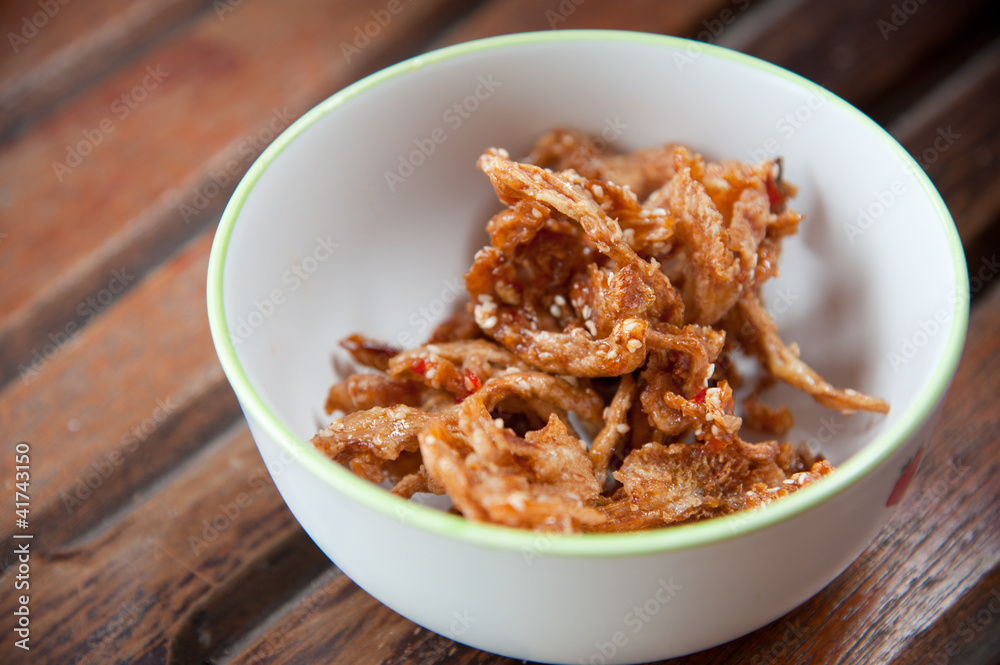 Thailand food : mushroom fry with sesame in white round bowl Thailand food : mushroom fry with sesame in white round bowl
