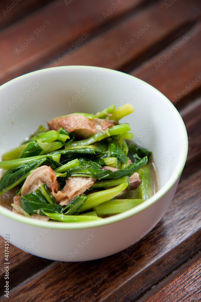 Stir-fried mix colorful vegetables in white round bowl Stir-fried mix colorful vegetables in white round bowl