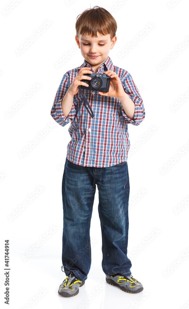 Happy tourist boy . Isolated over white background Happy tourist boy . Isolated over white background