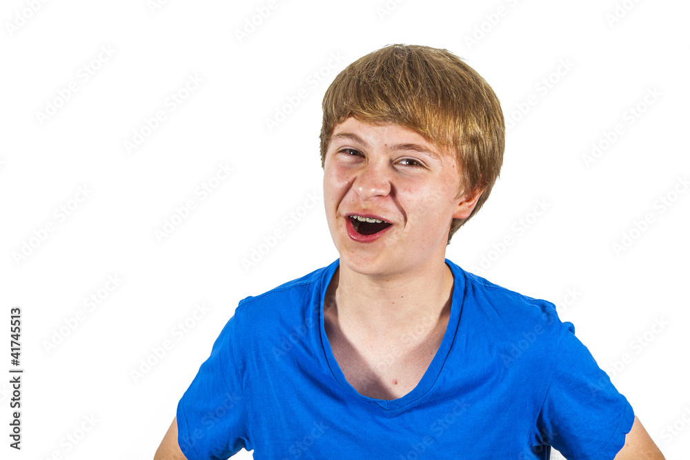 cute laughing happy boy isolated on white