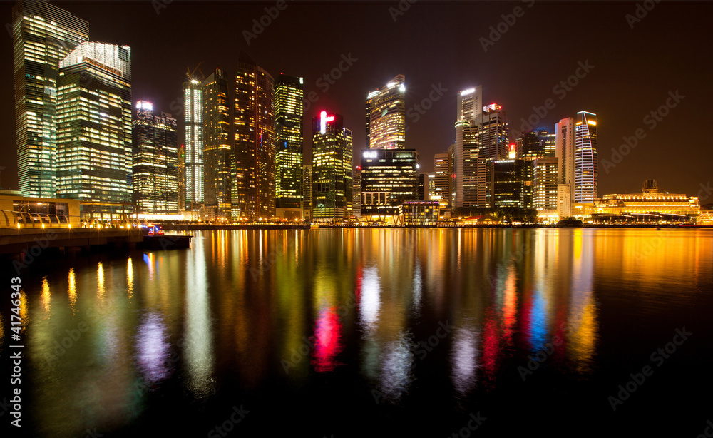 Singapore city skyline at night.