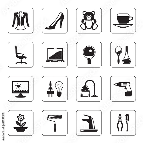 Hypermarket and mall icons set
