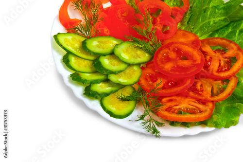 Salad cucumber and tomato salad appetizer with slices of fennel
