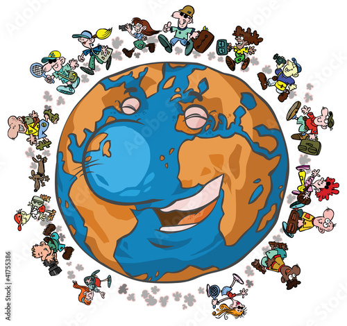 Cartoon Earth with Globe-trotters.