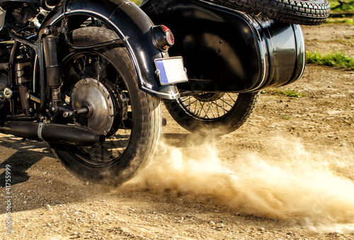 Motorcycle with sidecar preparing to race